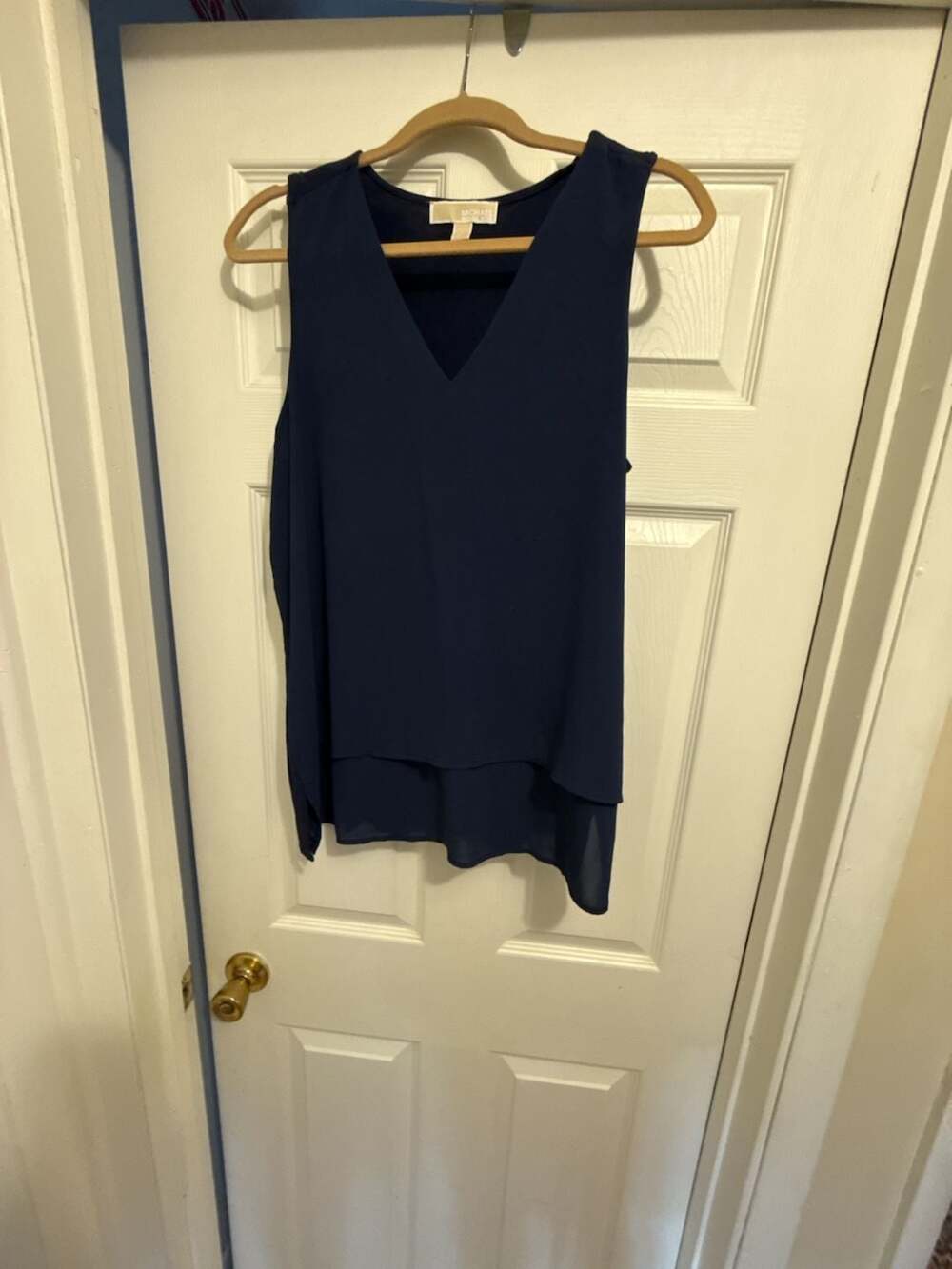 MICHAEL Michael Kors Navy Blue V-Neck Layered High-Low Sleeveless Top